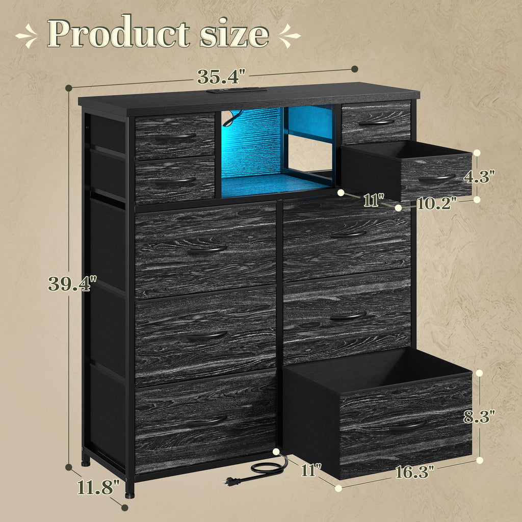 Black 10 Drawer Dresser with Charging Station W58994
