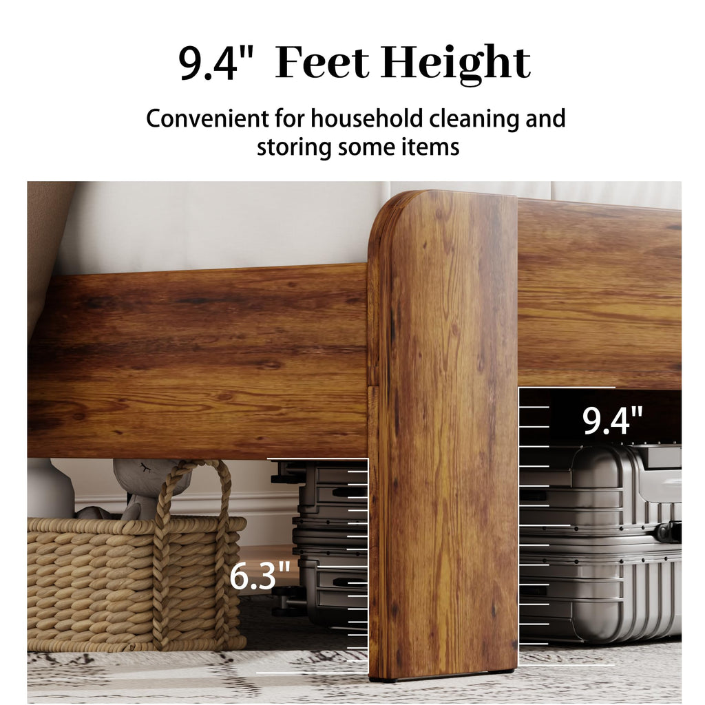 King Size Wooden Bed Frame with Storage Headboard and LED Lights F449973