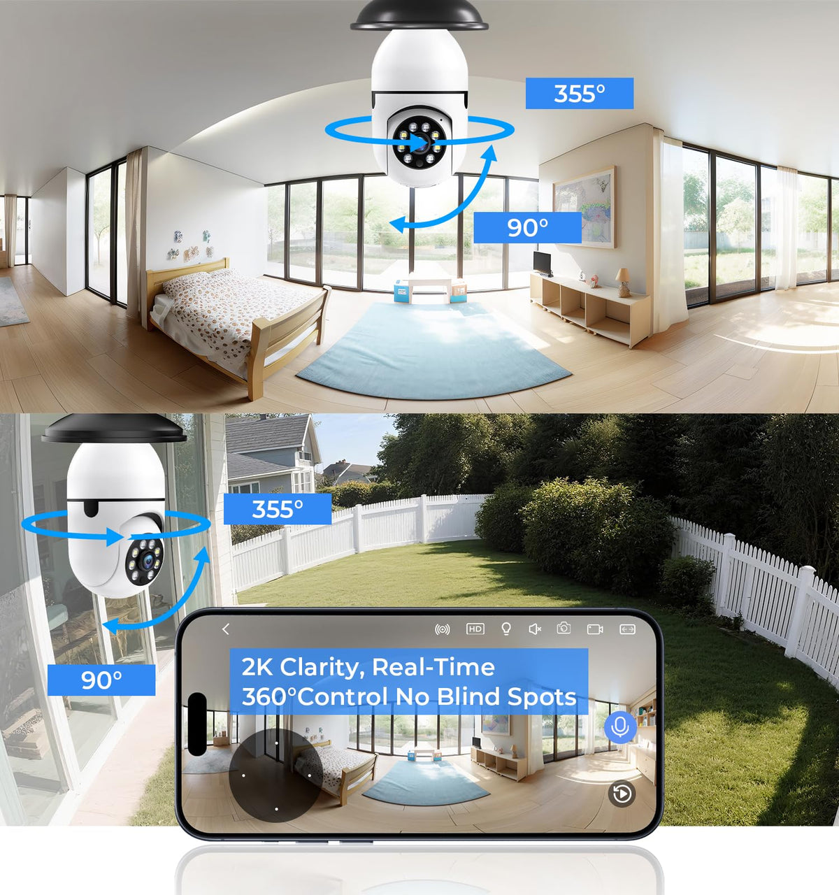 2K 5GHz & 2.4GHz WiFi Light Bulb Security Camera 360° PTZ G1165