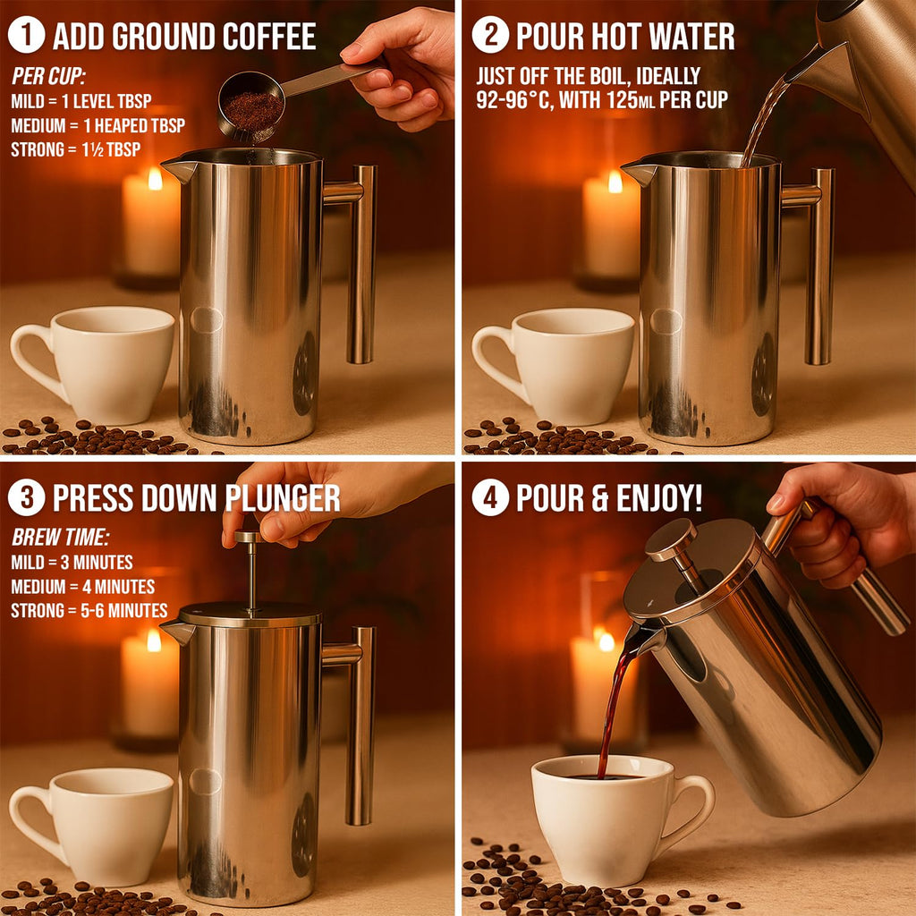 Stainless Steel French Press 1L Double Wall Insulated Coffee Maker I170