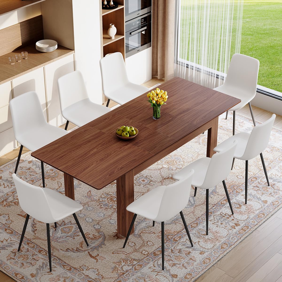 9 Piece Extendable Rectangular Dining Table Set with 8 Chairs E12217