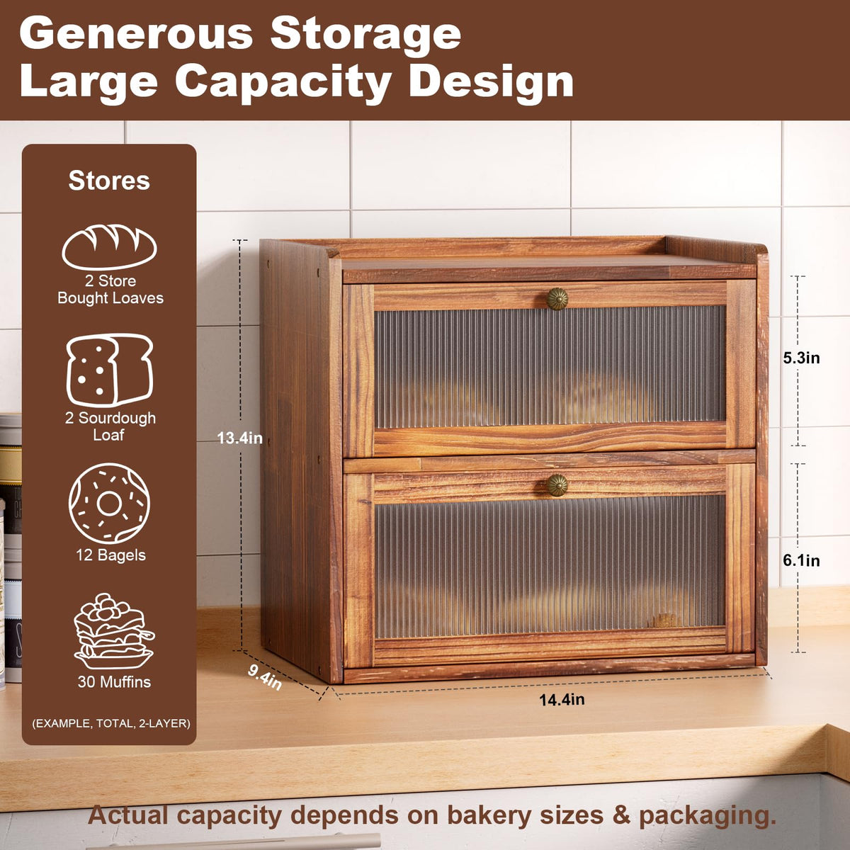 Wooden 2 Layer Bread Box with Window L735632