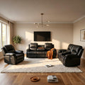 Black 3 Piece Leather Recliner Sofa Set with Cup Holders E627958