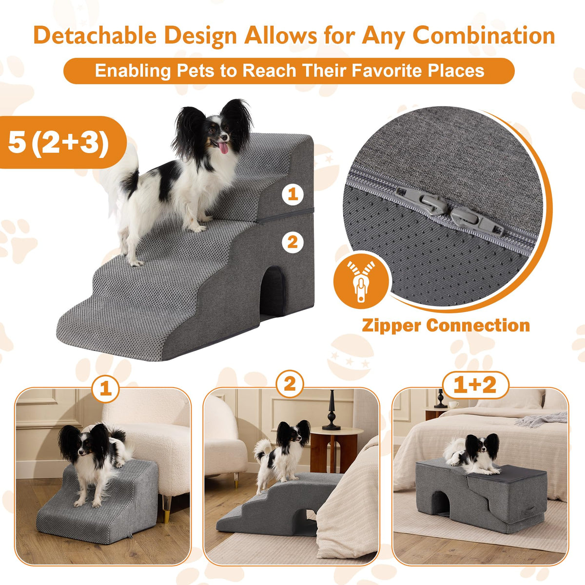 Grey 5-Step Dog Stairs S180