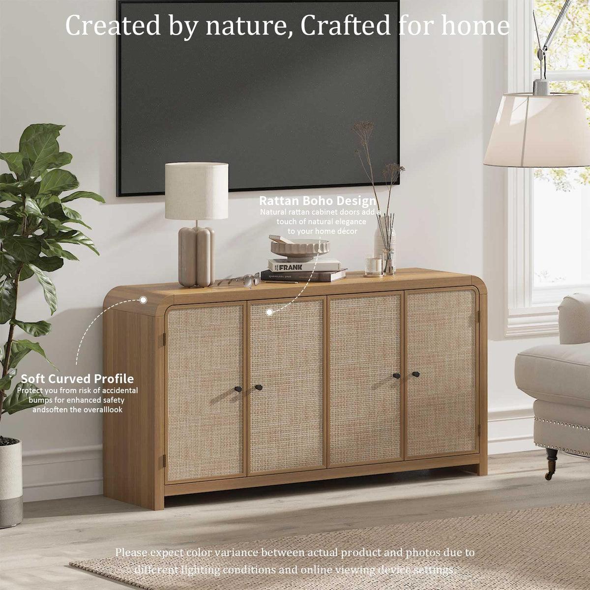 Oak Rattan Sideboard Buffet Cabinet E538790