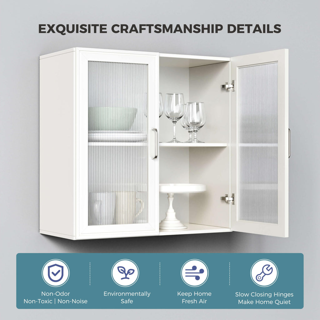 White Wall Cabinet with Acrylic Glass Doors and Adjustable Shelf, Set of 2 N94473