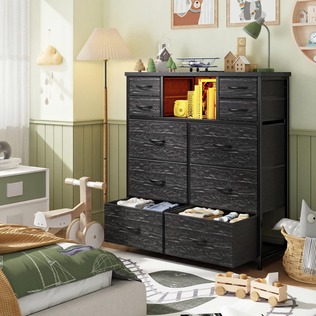Black 10 Drawer Dresser with Charging Station W58994