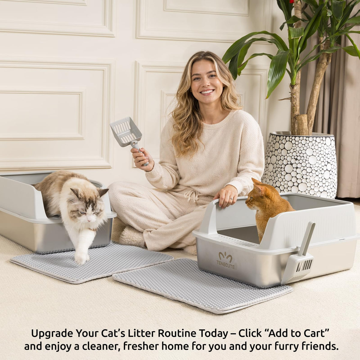 XL Stainless Steel Cat Litter Box with High Sides H6618