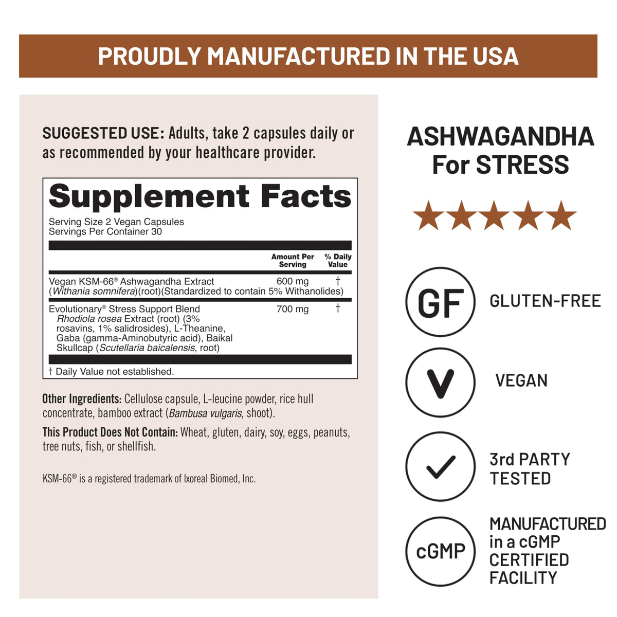 Ashwagandha with KSM-66 Extract GABA L-Theanine Rhodiola Rosea 60 Capsules Z710421