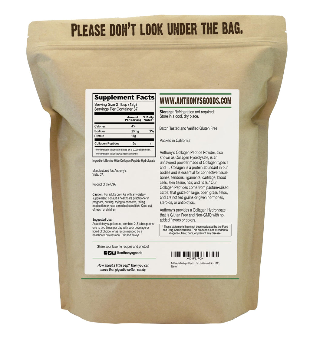Collagen Peptide Powder, 1 lb, Hydrolyzed, Gluten Free, Grass Fed, Unflavored O713