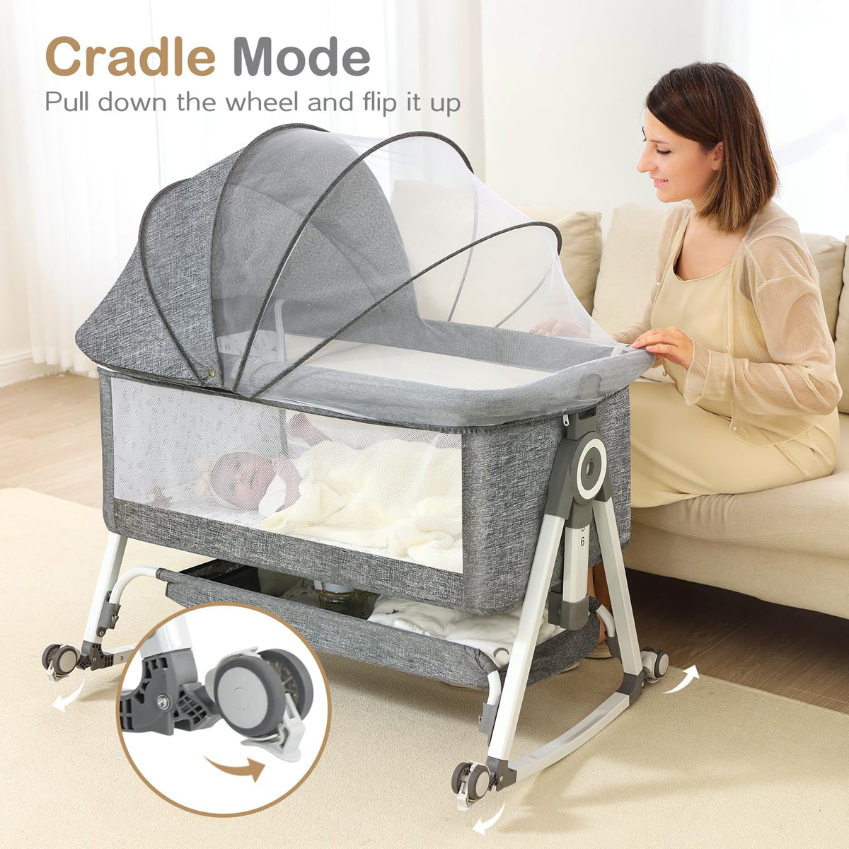 Portable Bedside Bassinet with Waterproof Mattress, Grey I59270