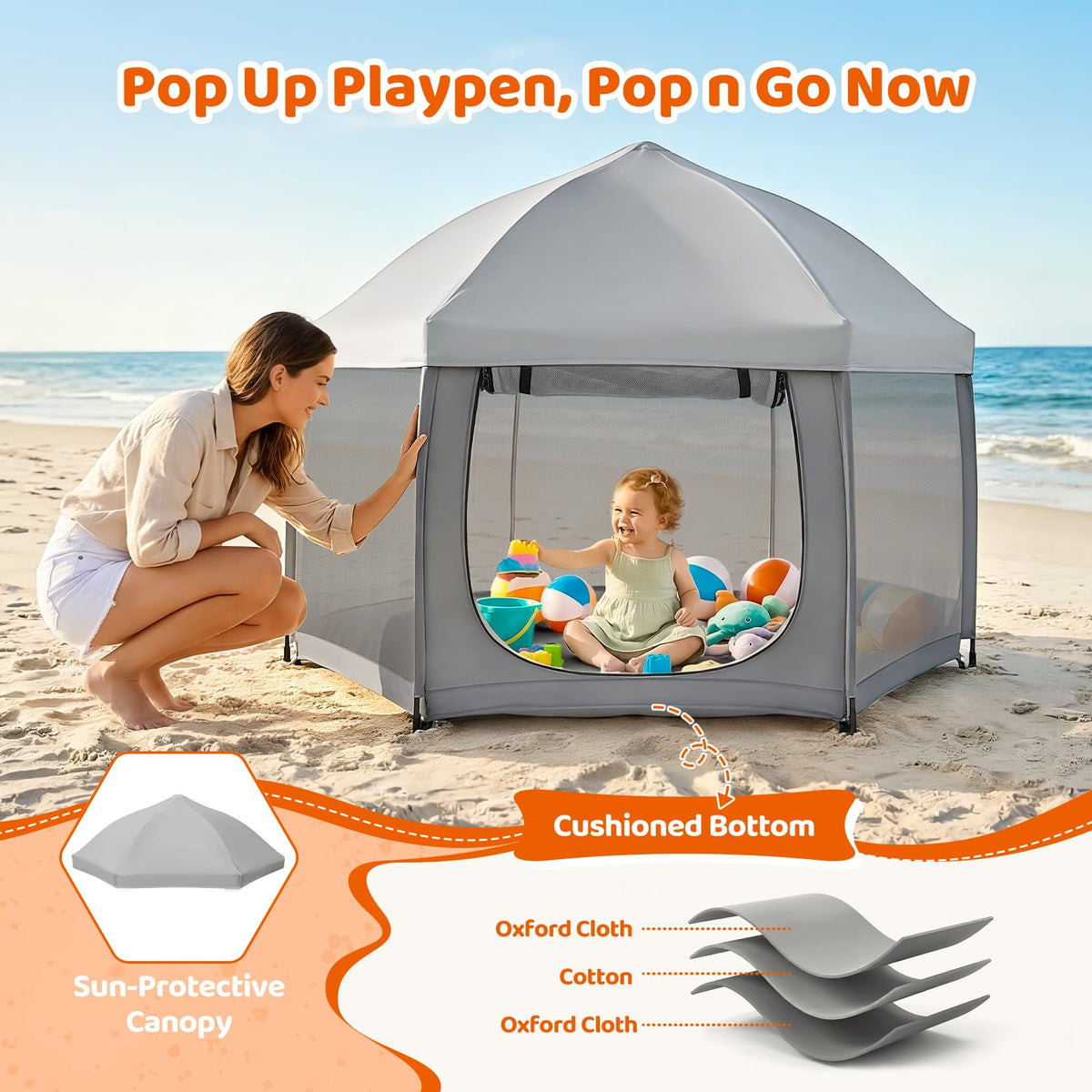 Portable Pop Up Playpen with Canopy Q824734