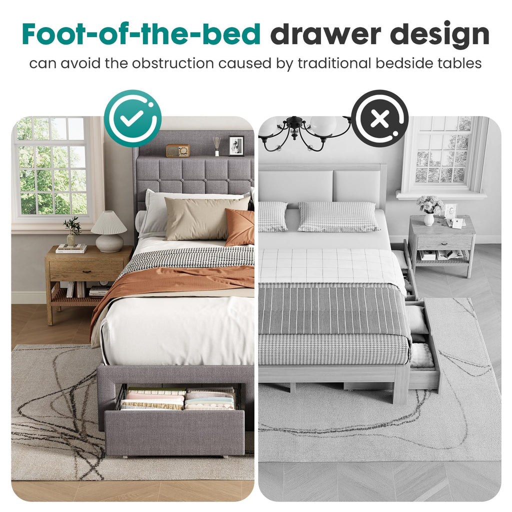 Full Upholstered Platform Bed Frame with Storage Drawers X978640