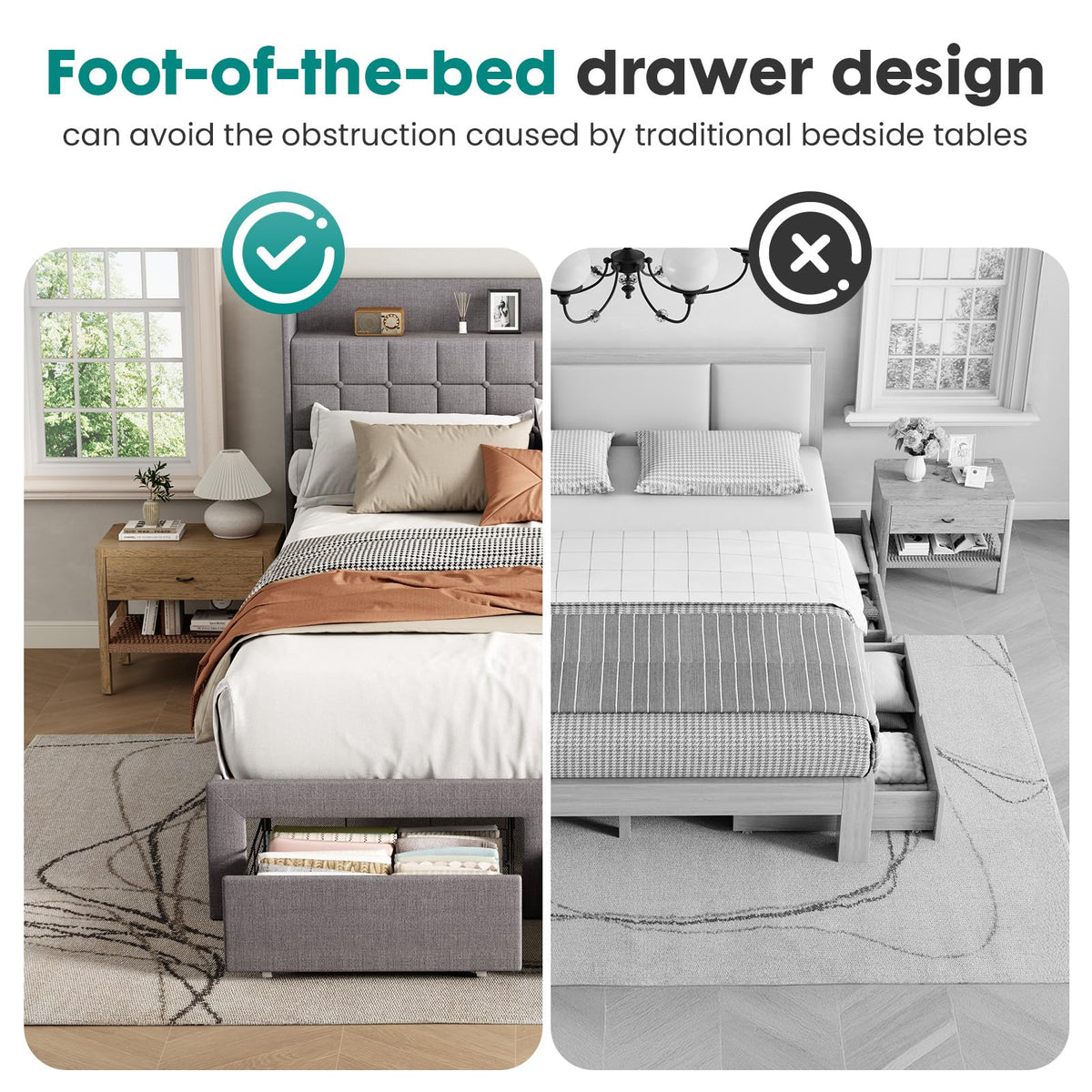 Full Upholstered Platform Bed Frame with Storage Drawers X978640