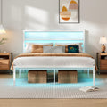 White Full Size Bed Frame with Headboard and USB Charging Station H29917