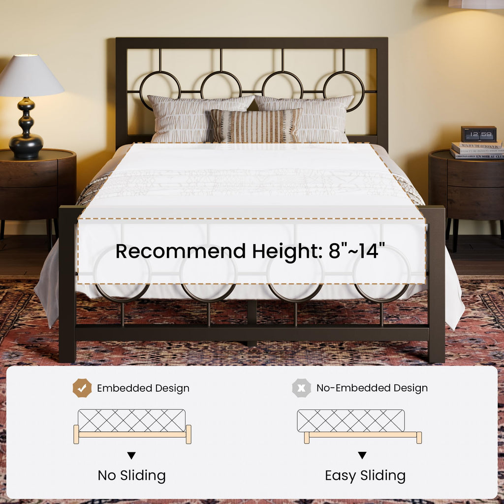 Full Size Brown Metal Bed Frame with Headboard and Footboard Y364469