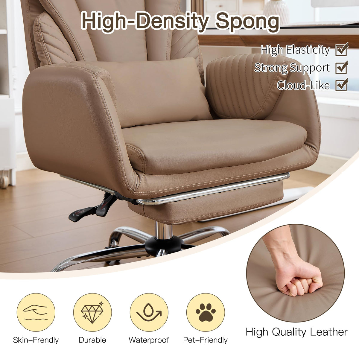 Cross Legged Office Chair with Flip Armrest and Footrest Brown W916454