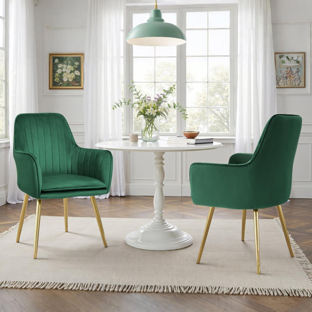 Set of 2 Green Velvet Upholstered Dining Chairs with Metal Legs D449753