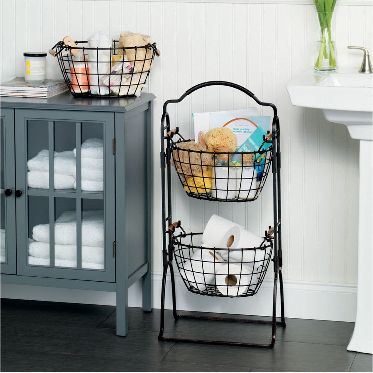 Adjustable 3-Tier Metal Floor Standing Storage Basket J2975