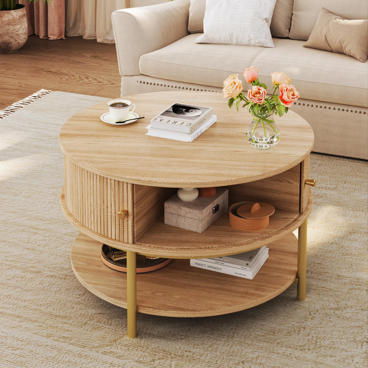 Round Coffee Table with Storage B397