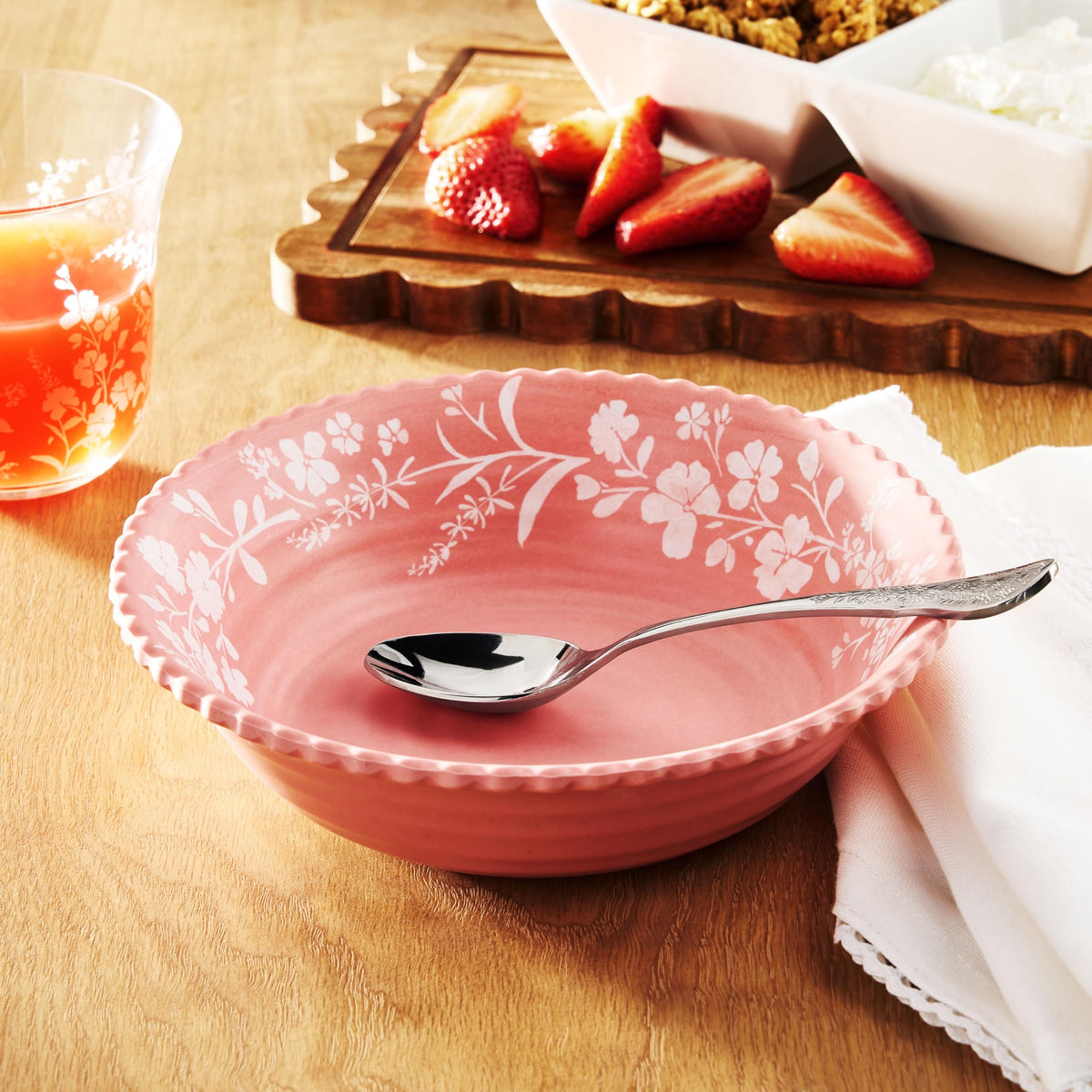 12-Piece Pink Bamboo Melamine Dinnerware Set G4638
