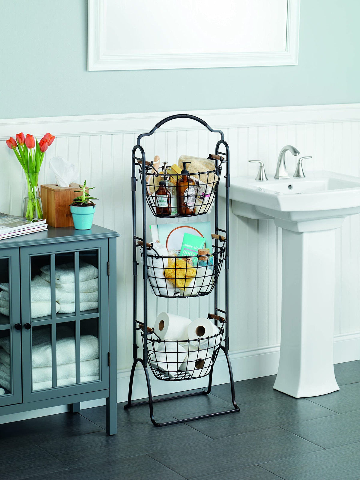 Adjustable 3-Tier Metal Floor Standing Storage Basket J2975