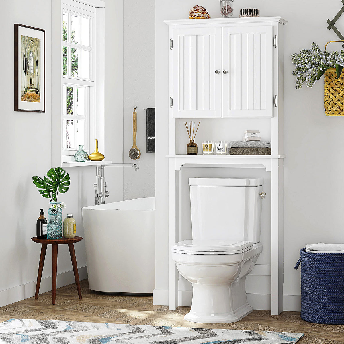 White Bathroom Storage Cabinet with Doors M4408