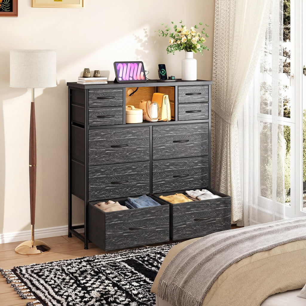Black 10 Drawer Dresser with Charging Station W58994