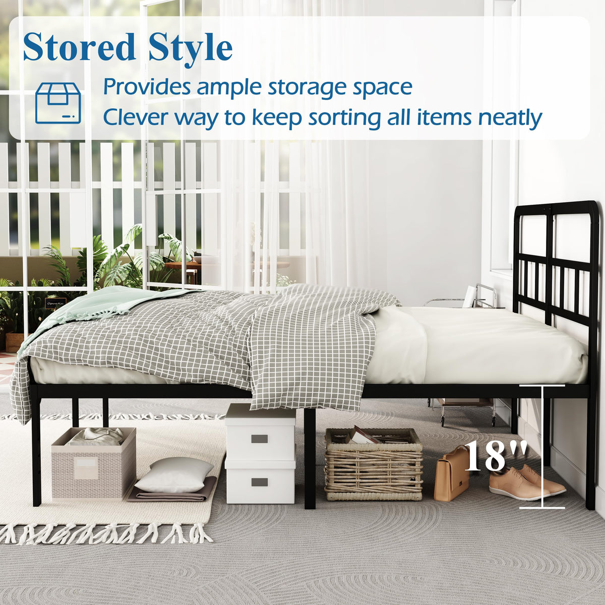 18 Inch Metal Queen Bed Frame with Headboard W792