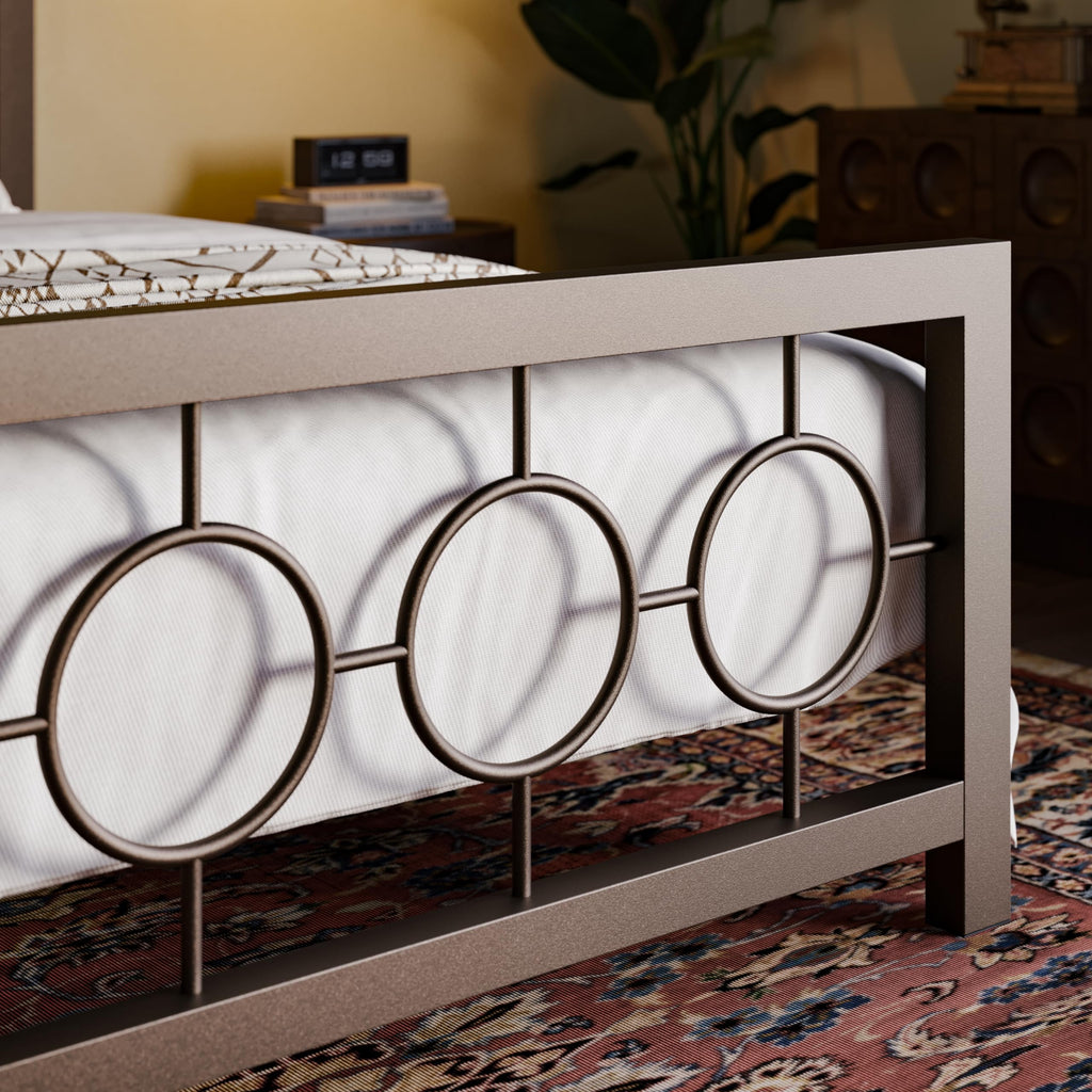 Full Size Brown Metal Bed Frame with Headboard and Footboard Y364469