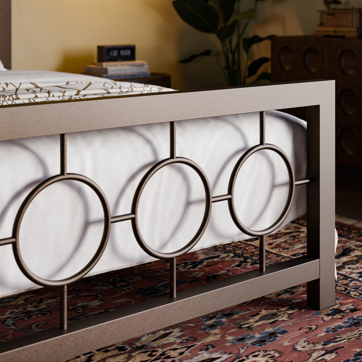 Full Size Brown Metal Bed Frame with Headboard and Footboard Y364469