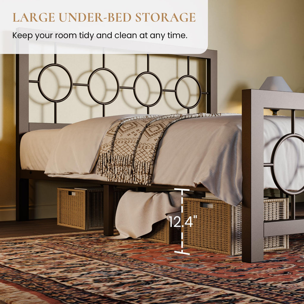 Full Size Brown Metal Bed Frame with Headboard and Footboard Y364469