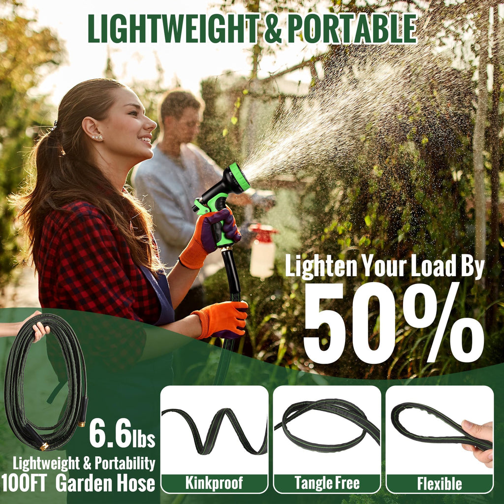 100ft Flexible Non-Expandable Kink-Free Black Fabric Garden Hose C420