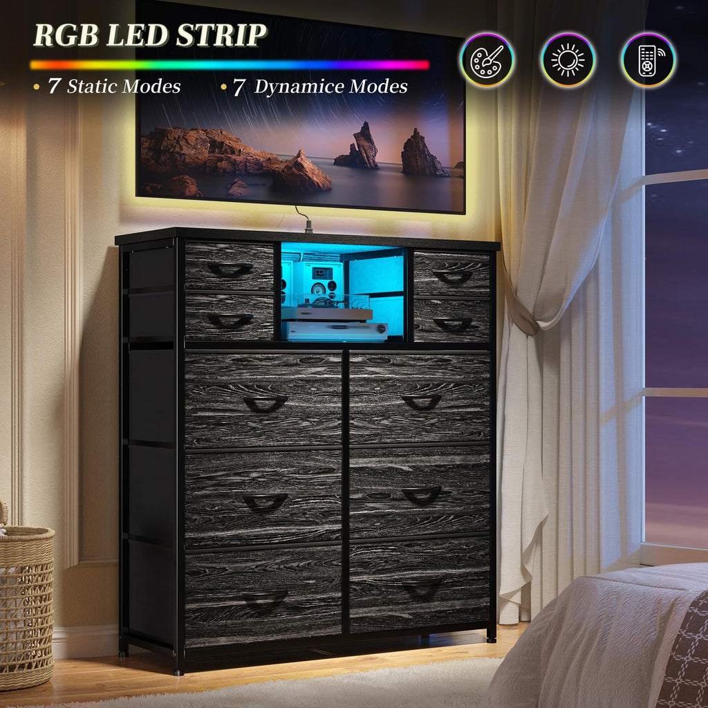 Black 10 Drawer Dresser with Charging Station W58994