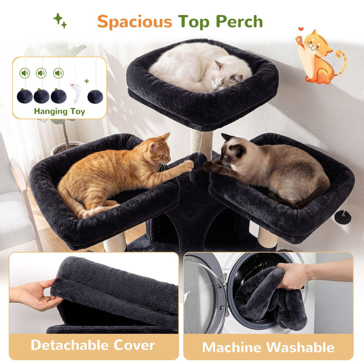 70 Inch Dark Gray Cat Tree with Scratching Post C633651