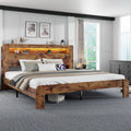 King Size Wooden Bed Frame with Storage Headboard and LED Lights F449973