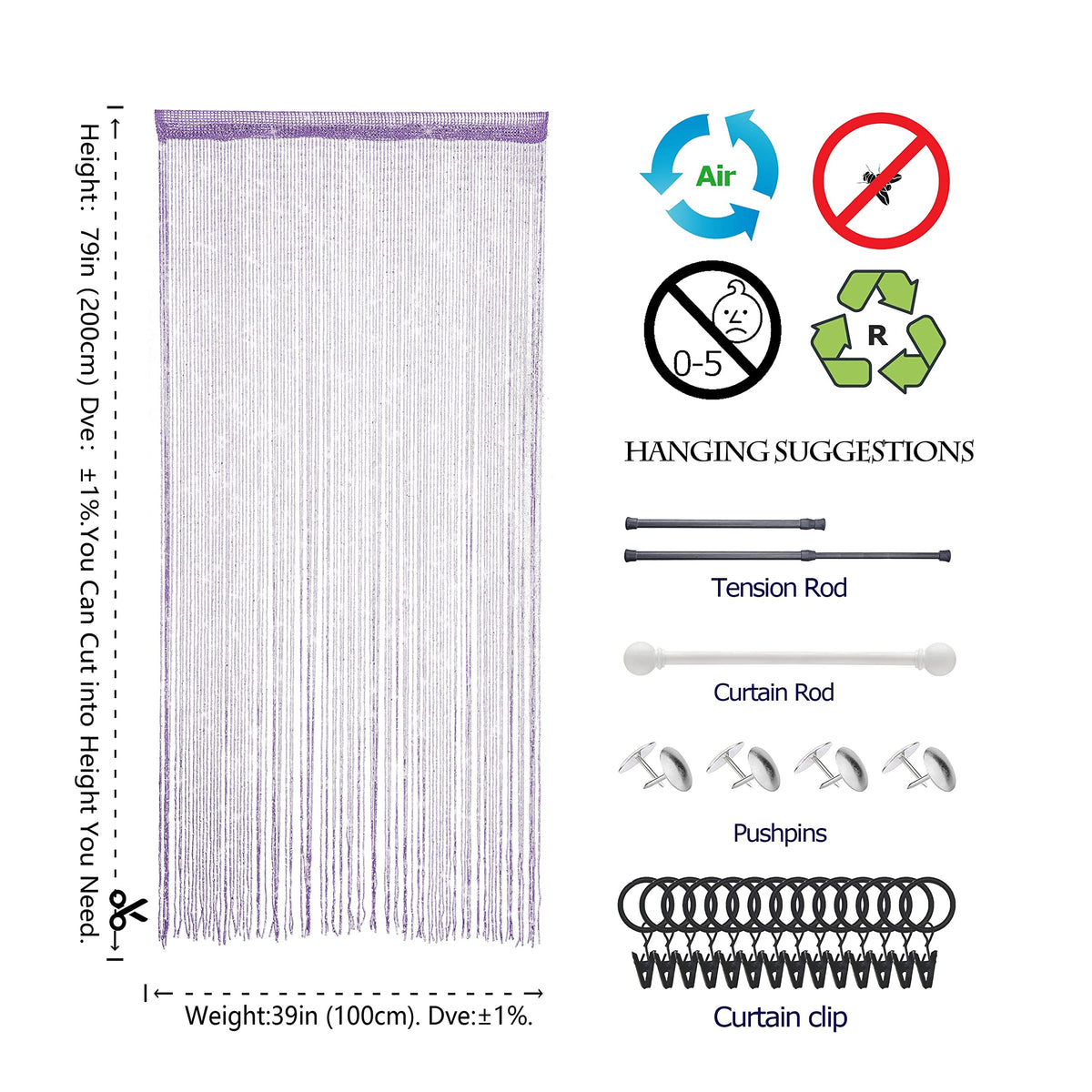Purple String Curtain Doorway Beaded Room Divider H50070