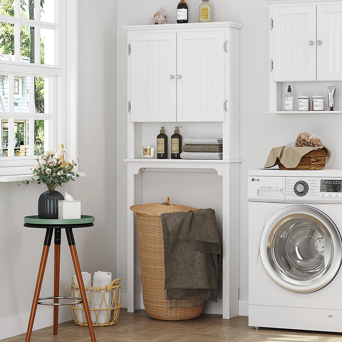White Bathroom Storage Cabinet with Doors M4408