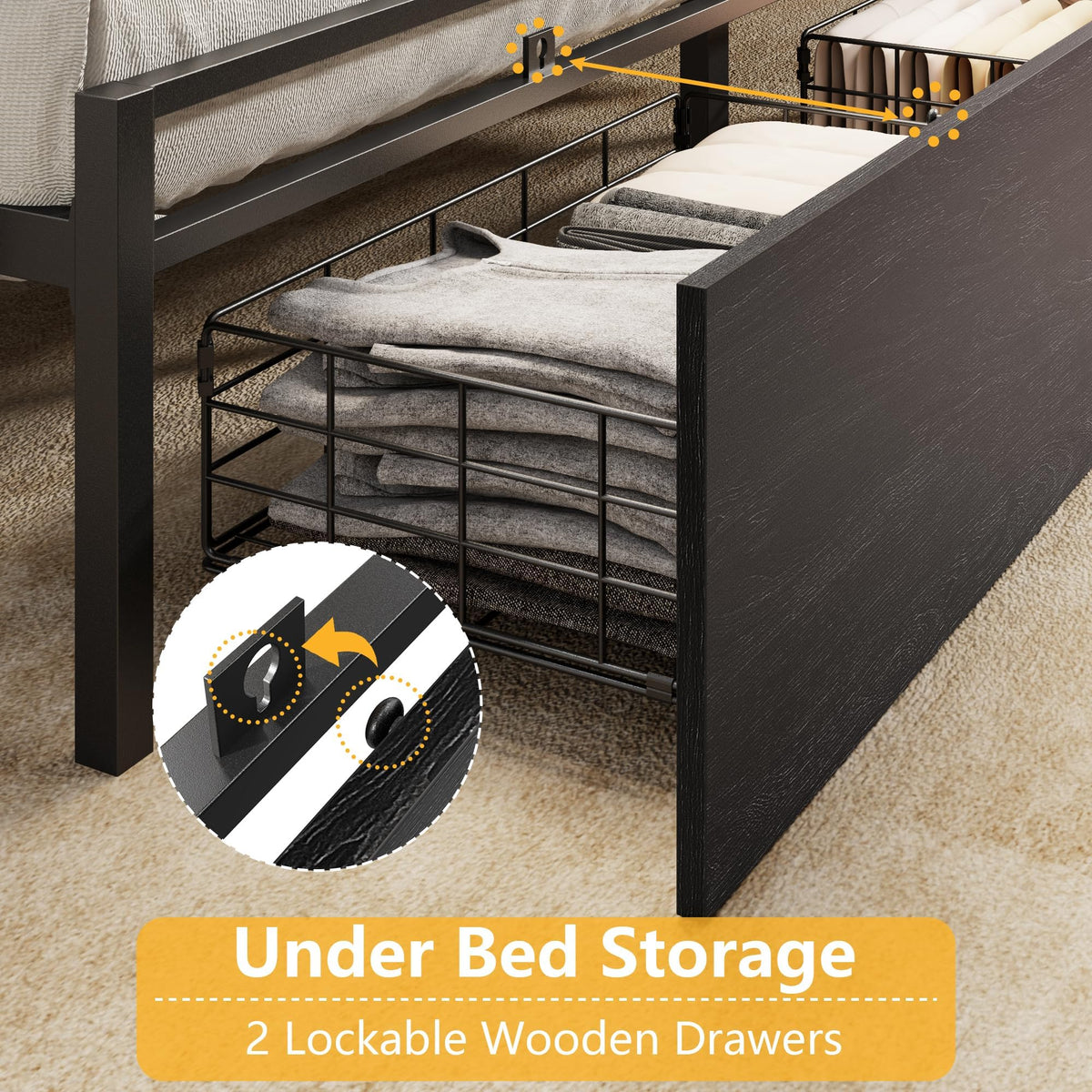 Full Size Bed Frame with Headboard and Charging Station A1559