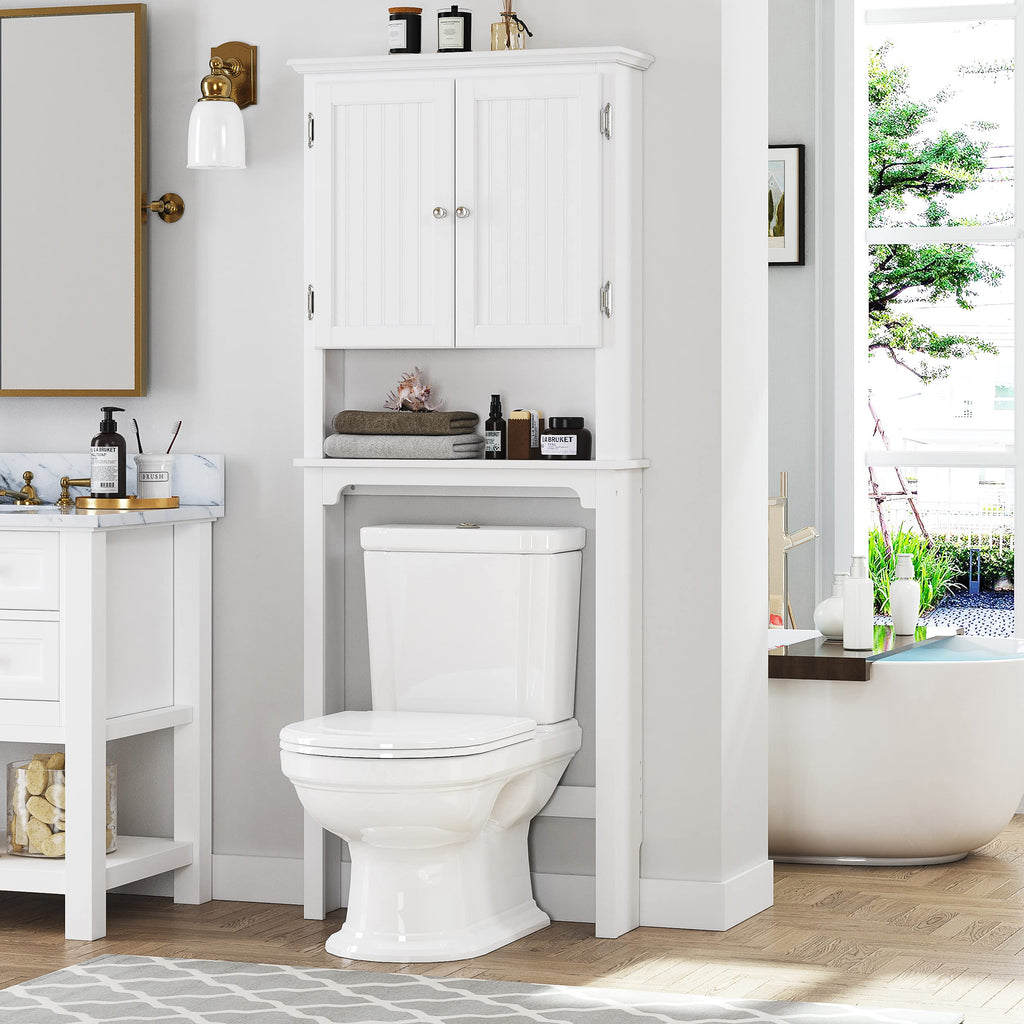 White Bathroom Storage Cabinet with Doors M4408
